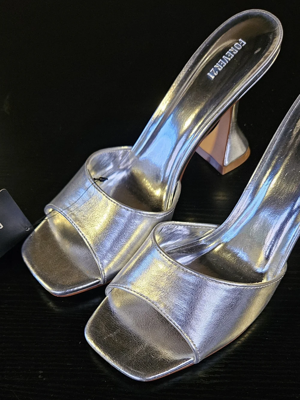 FOREVER 21 Silver Metallic Open-Toe Mule Heels - Picture 7 of 8